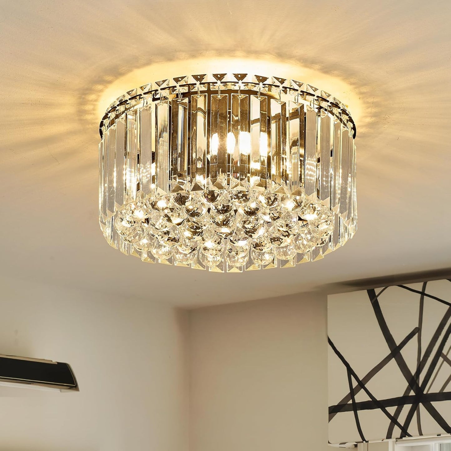 12.6 Black K9 Crystal Raindrop Flush Mount Ceiling Light Fixture