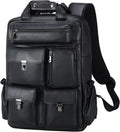 Masa Kawa Black Leather Backpack for Men 15.6 Inch Laptop Bag
