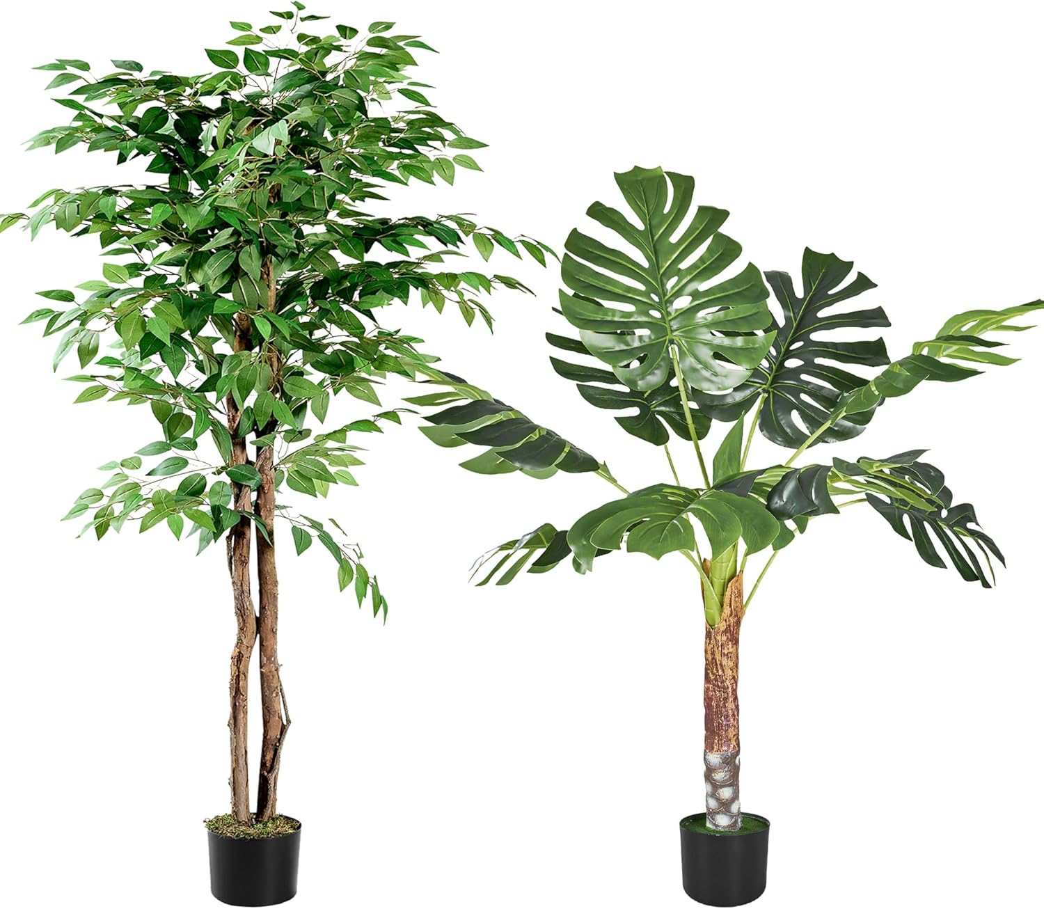 VECELO 2 Pack Fake Plants for Home Decor - Ficus & Monstera