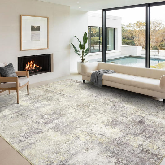 Washable Area Rugs for Living Room - Large Neutral Modern Design