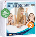 Waterproof Mattress Protector Queen Size 2-Pack - Zippered Encasement
