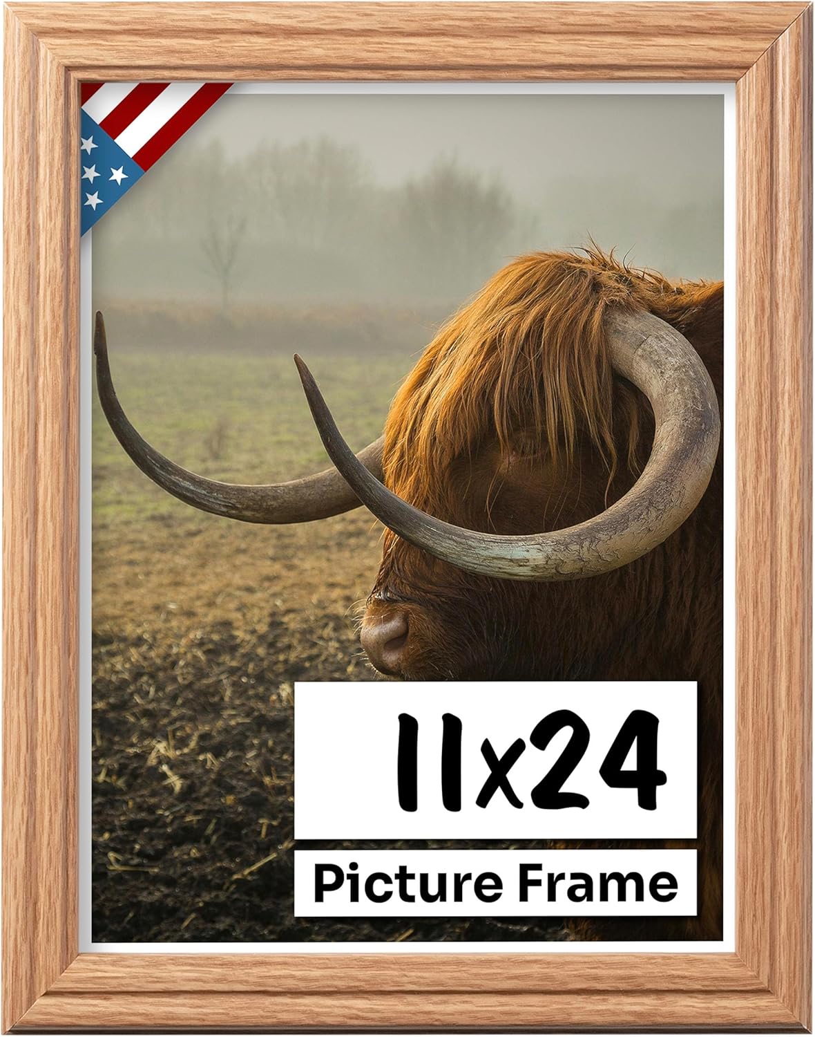 Oak 11x24 Picture Frame with UV-Blocking Plexiglass for Art