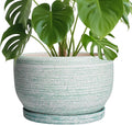 10 Inch Ceramic Planter Pot - Modern Green Indoor Outdoor Planter