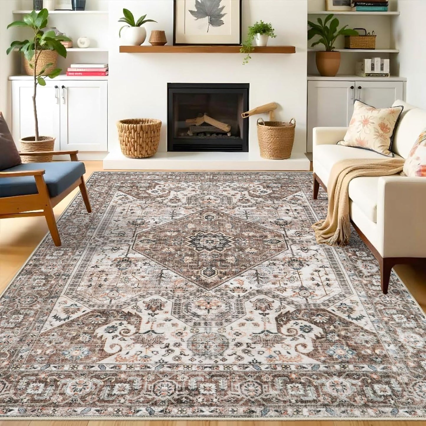 Washable 8x10 Large Area Rug: Stain Resistant Medallion Design