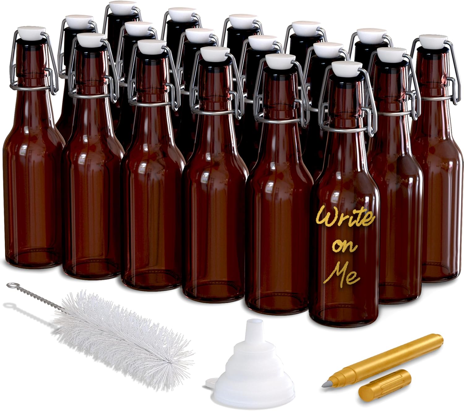 Nevlers 8.5 Oz Amber Swing Top Glass Bottles for Home Brewing