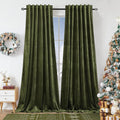 Olive Green Velvet Curtains 52x90 2 Panels - Room Darkening Luxury