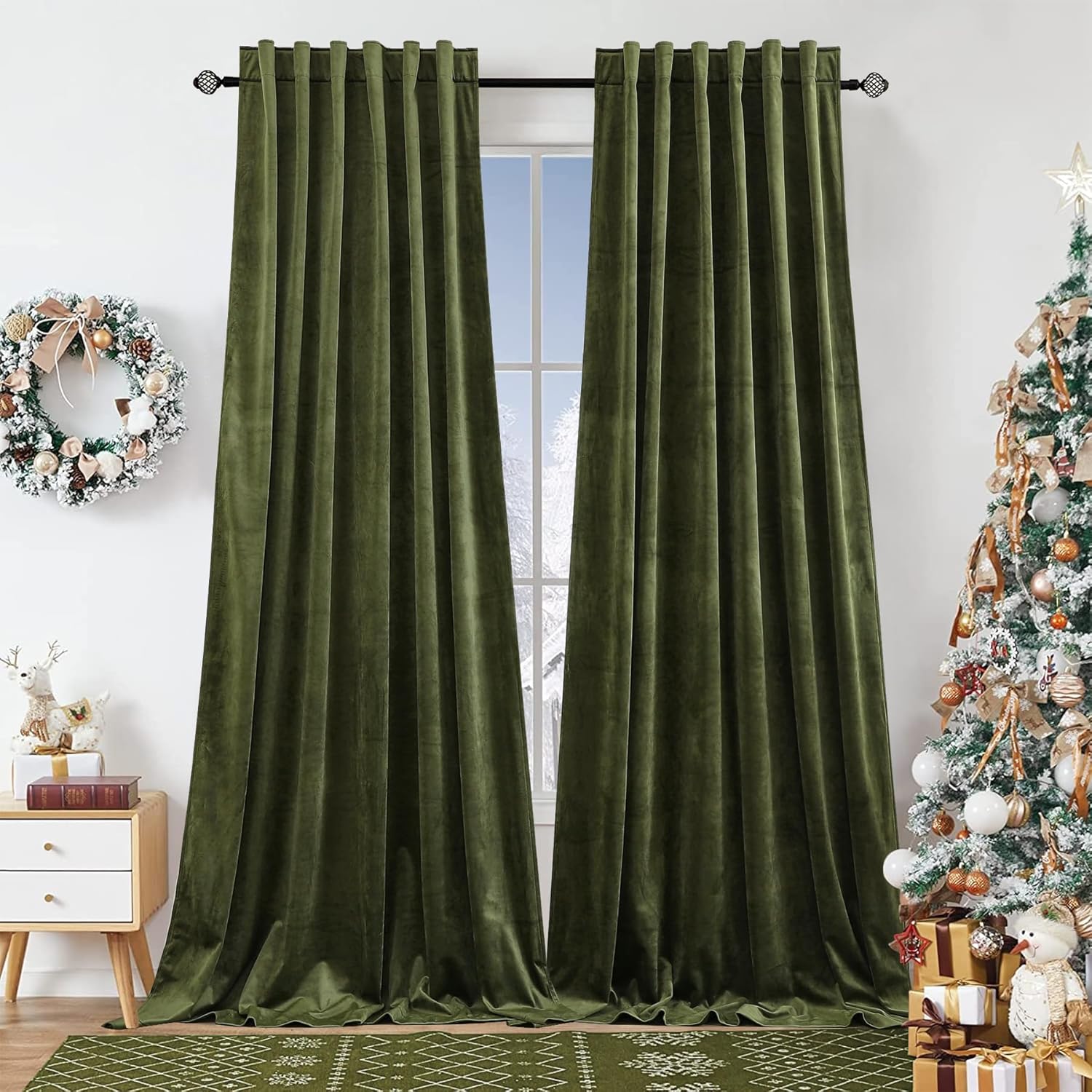 Dchola Olive Green Velvet Curtains for Bedroom Window Luxury