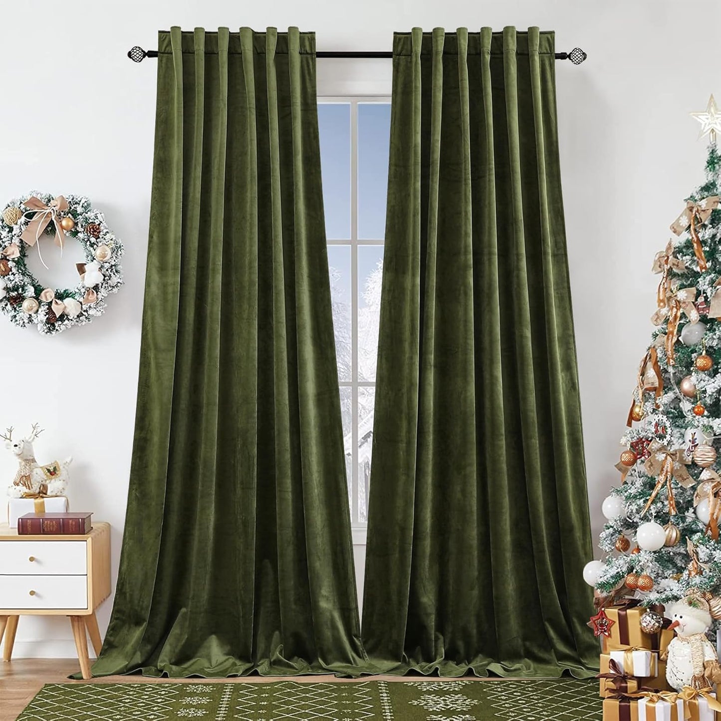 Dchola Olive Green Velvet Curtains for Bedroom Window Decor