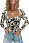Chunpin Womens Bodysuit Long Sleeve Sweetheart Neckline - Smooth Fit