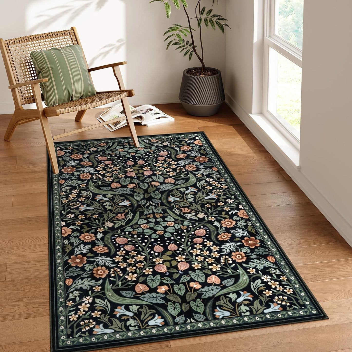 Moynesa Floral Machine Washable Rugs for Entryway and Living Room