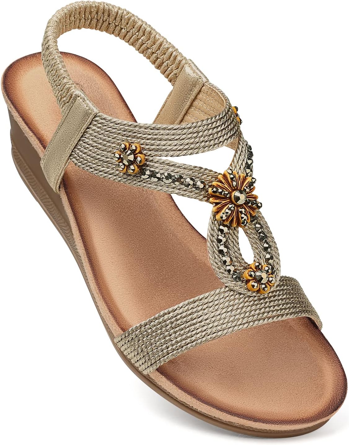 Womens Wedge Sandals with Flower Design for Summer Comfort