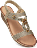 White Flower Rhinestone Wedge Sandals for Women - Low Heel Comfort