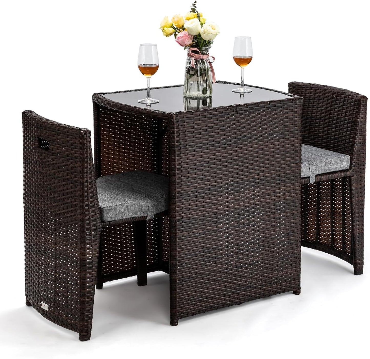 Bonnlo Wicker Outdoor Patio Bistro Set for Small Spaces