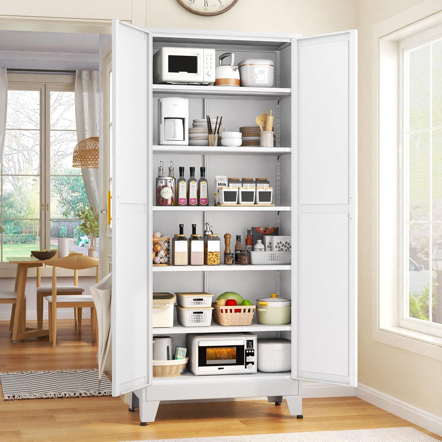 75.2 Tall Metal Kitchen Pantry Storage Cabinet with Adjustable Shelves