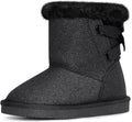 Glitter Little Girls Winter Boots with Bow - Warm Cotton Lining