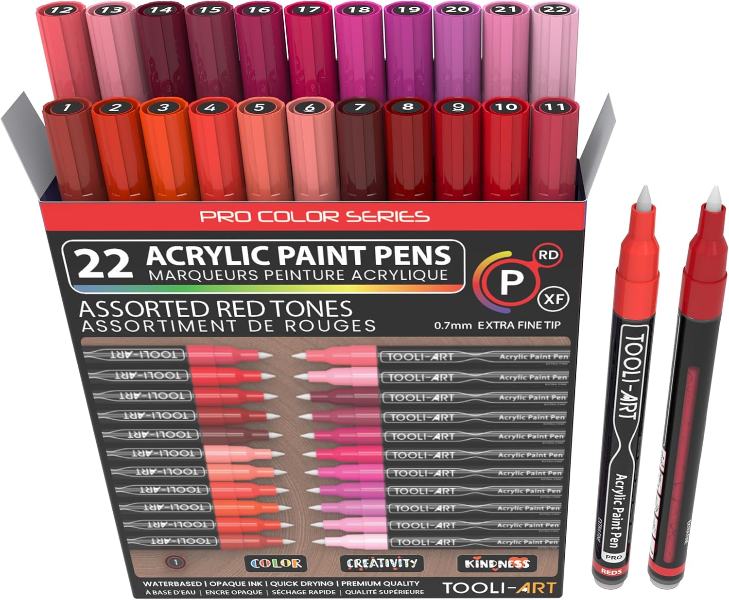 Acrylic Paint Pens Set with 22 Red & Pink Tones for Art Projects