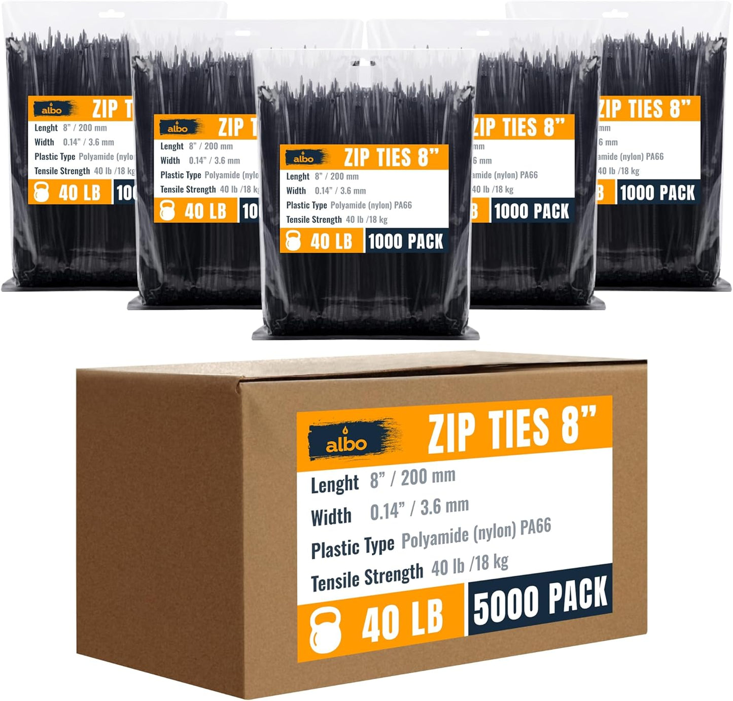 Durable 8 Inch Black Zip Ties for Heavy Duty Cable Management