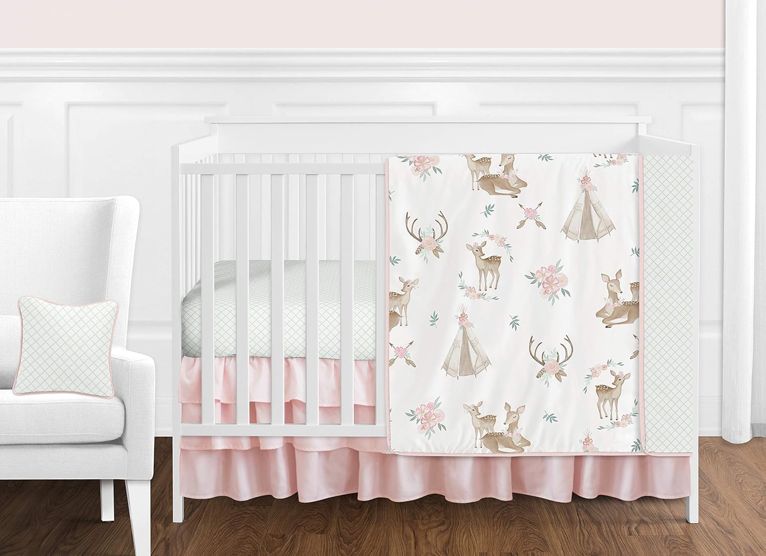 Sweet Jojo Designs Blush Pink Boho Woodland Deer Baby Bedding Set
