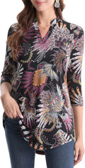 Womens Tunics Notch V Neck Tops with Pleated Back - Slimming Fit
