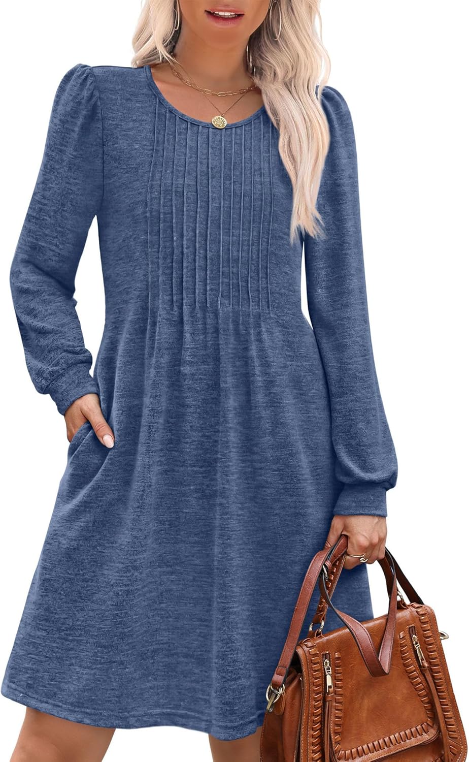 OFEEFAN Long Sleeve Dress for Women with Pockets and Style