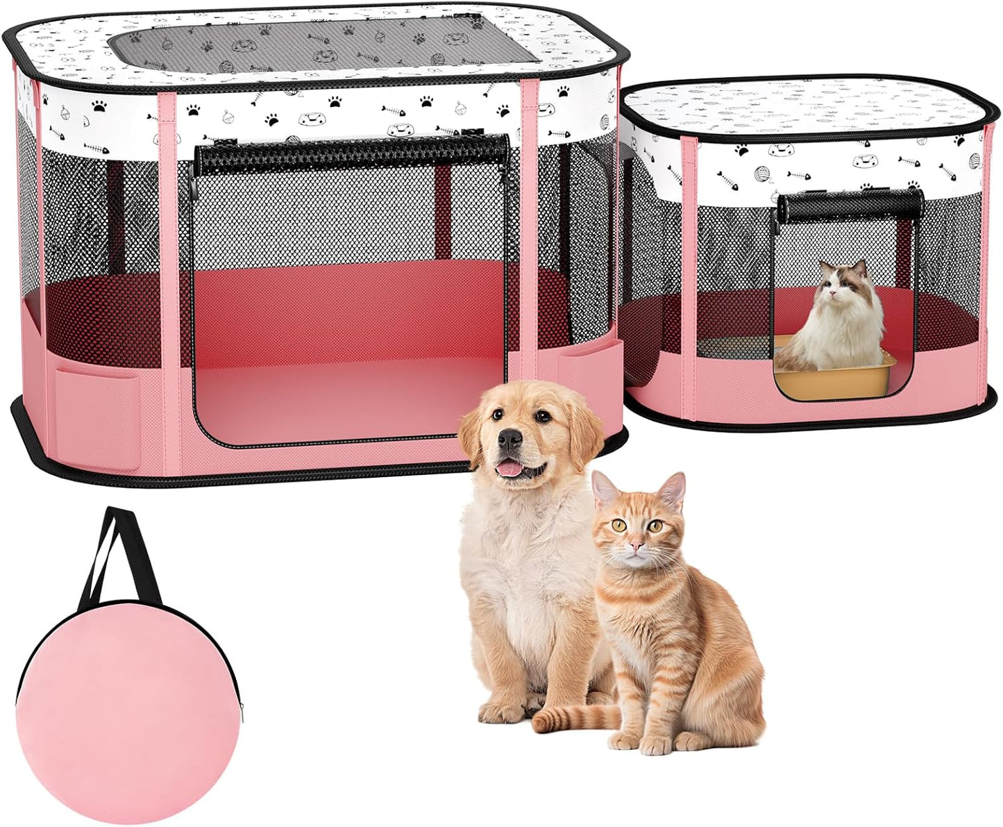 Portable Cat Playpen for Indoor and Outdoor Use, Pink