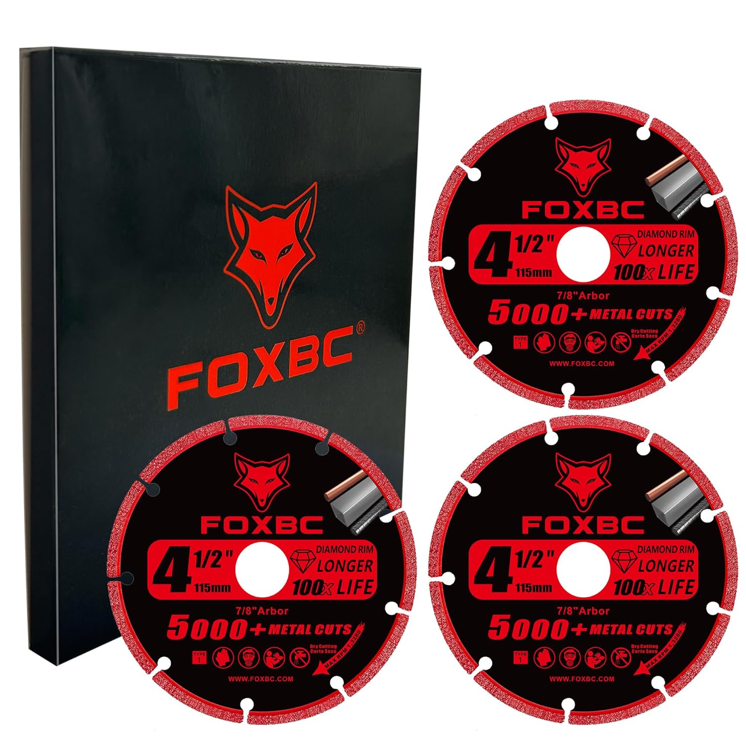 FOXBC 4-1/2 Diamond Cutting Wheel - 5000+ Cuts on Metal - 3 Pack