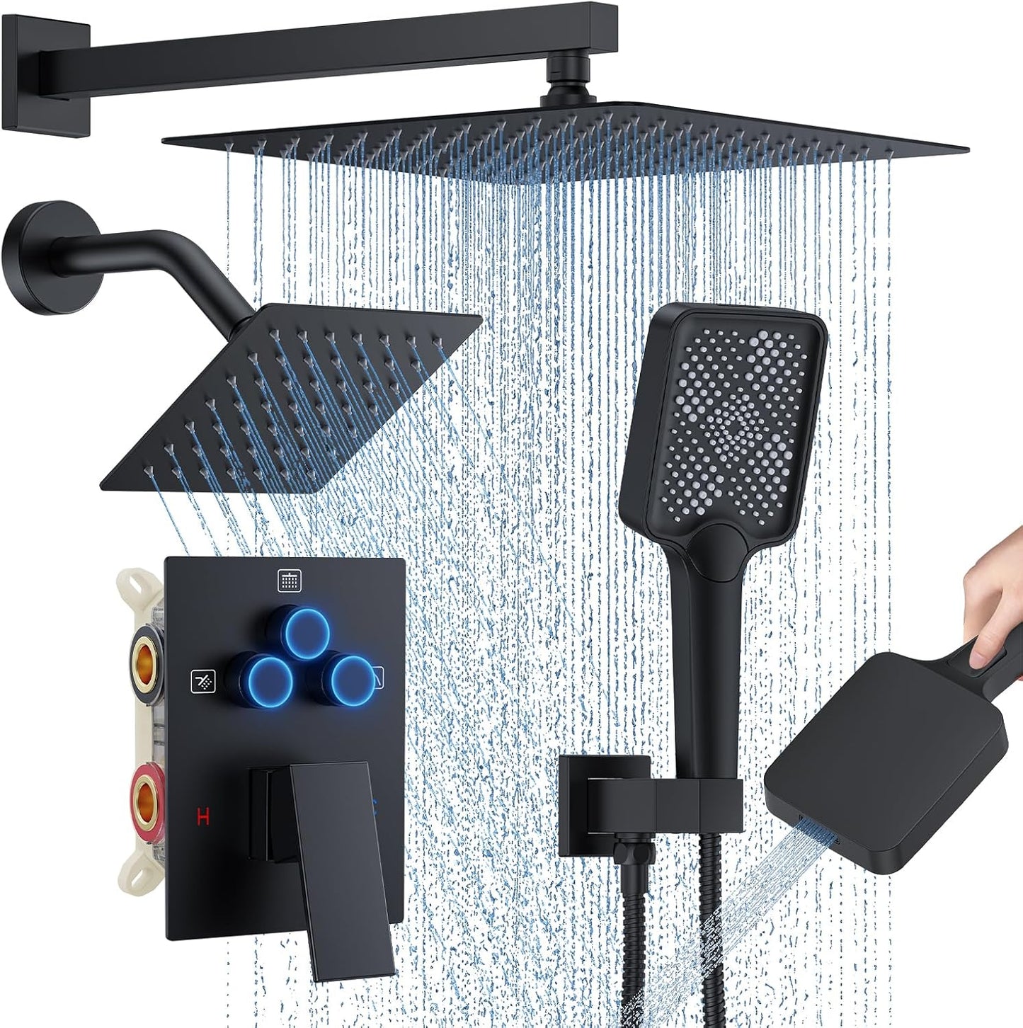 12in Wall Mount Rainfall Shower System with Dual Shower Heads
