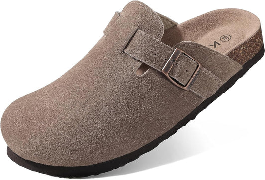 KIDMI Women's Genuine Suede Clogs with Cork Footbed Sandals