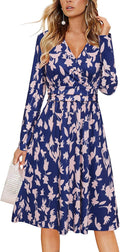 OUGES Women's Fall Long Sleeve Wrap V Neck Midi Dress - Flattering Fit