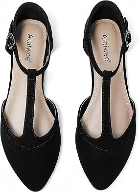 Ataiwee Women's Wide Flat Shoes - Stylish T-Strap Summer Footwear