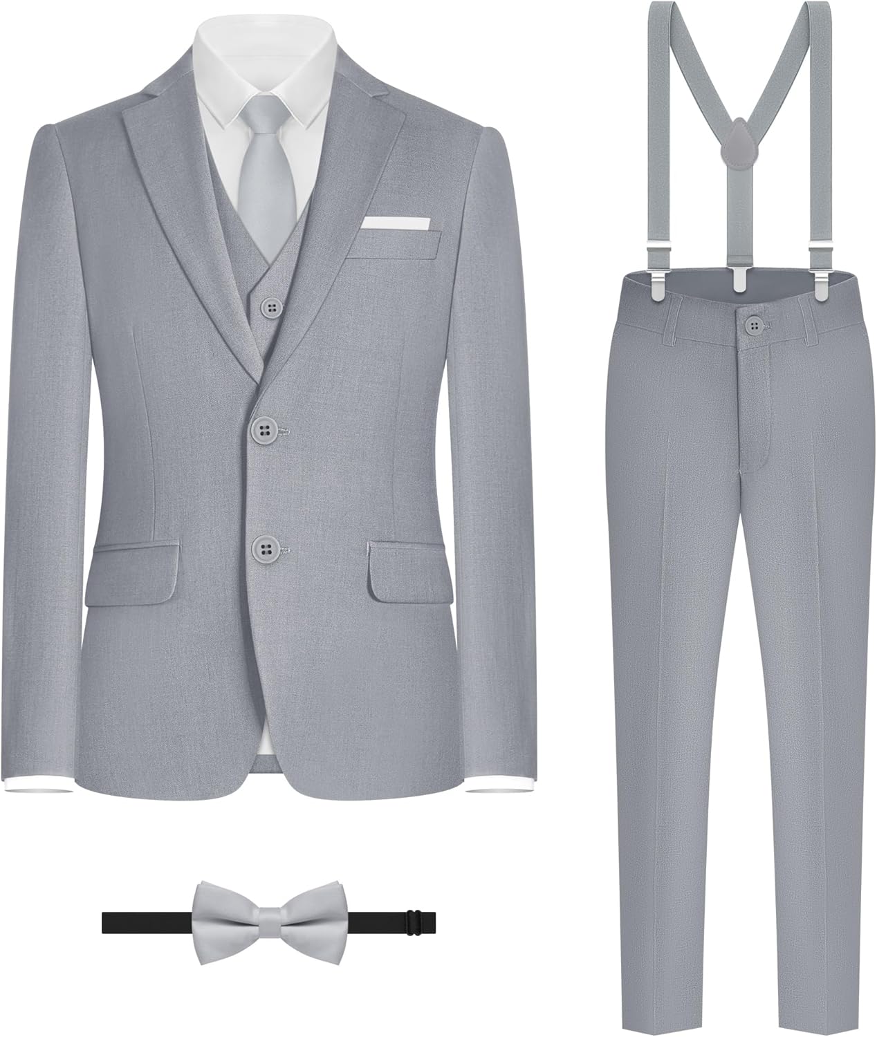 Boys' Formal Suit Set with Suspenders and Adjustable Waist