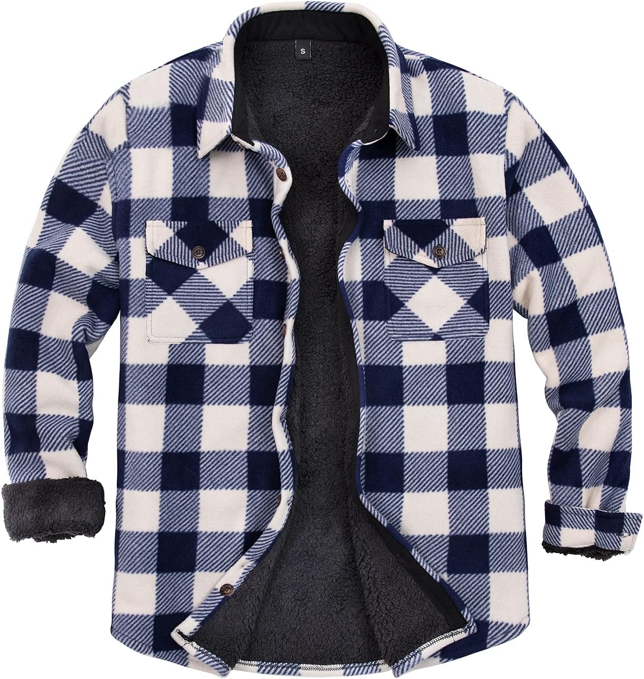 Men's Warm Sherpa Lined Fleece Plaid Flannel Shirt Jacket