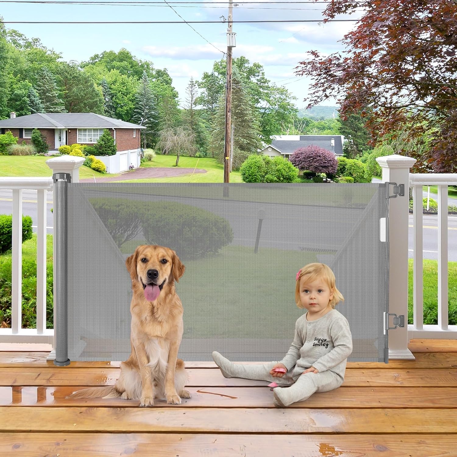 Retractable Dog Gate for Outdoor Use - Scratch-Resistant Mesh