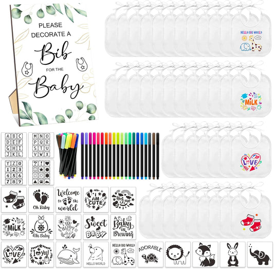 DIY Baby Bibs Decorating Kit with 50 Bibs and 24 Stencils