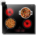 24 Inch Electric Cooktop 4 Burners - Built-In 6000W Slide Controls