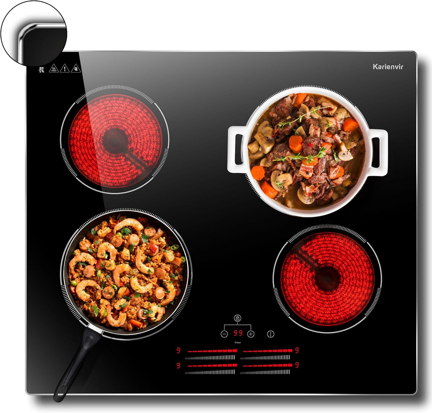 24 Inch Electric Cooktop with 4 Burners for Versatile Cooking