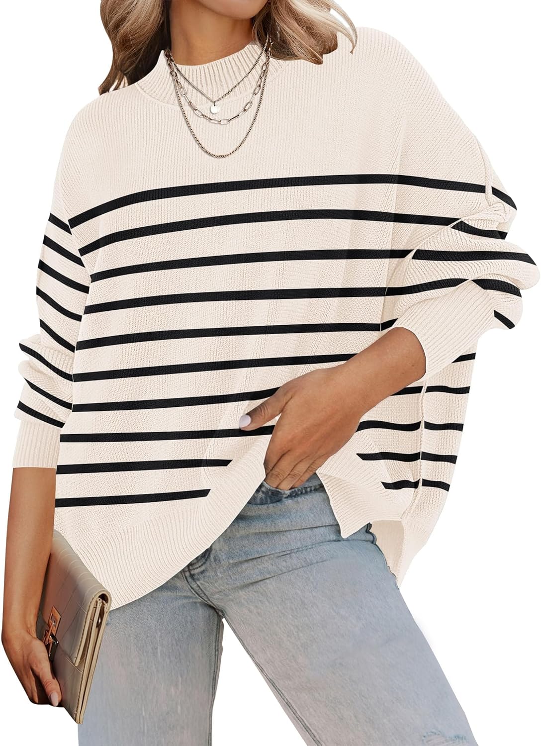 ZESICA Women's Oversized Ribbed Knit Pullover Sweater for Fall