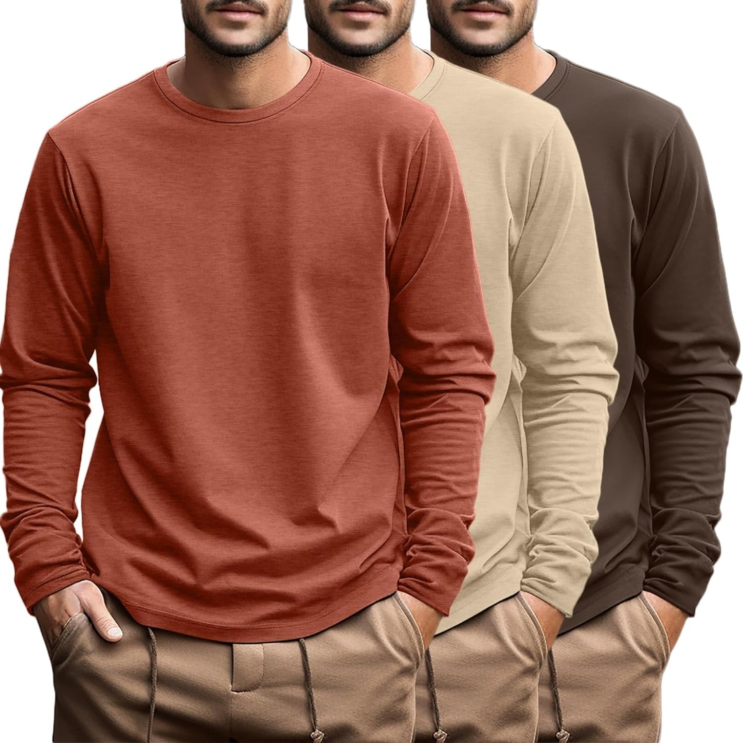 Ficerd Men's Big and Tall Long Sleeve Cotton Tee 3 Pack