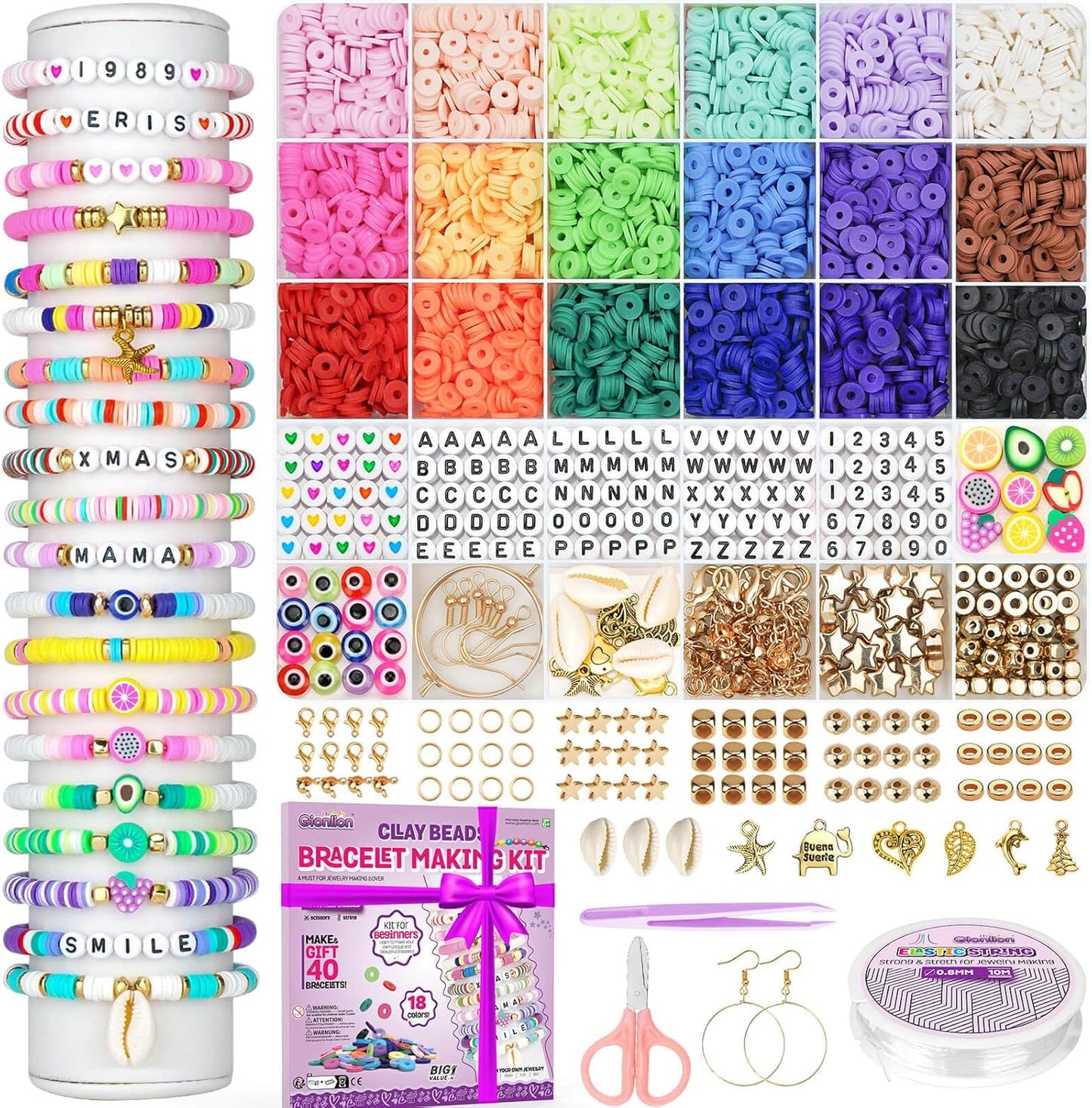 Gionlion Friendship Bracelet Kit - 5200 Pcs Clay Beads, DIY Arts & Crafts for Teens