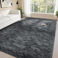Fluffy Dark Grey 6x9 Area Rug - Soft Plush Shaggy Carpet