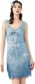 Elegant 1920s Flapper Dress with Beaded Fringes for Events