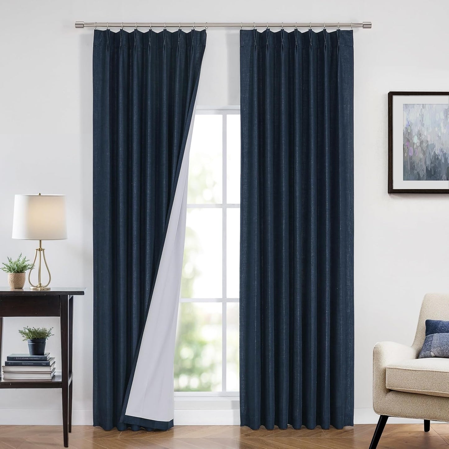 Navy Blue Pinch Pleated Blackout Curtains for Modern Homes