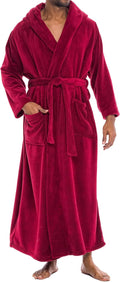 Mens Hooded Plush Fleece Robe - Big & Tall 3XL Burgundy