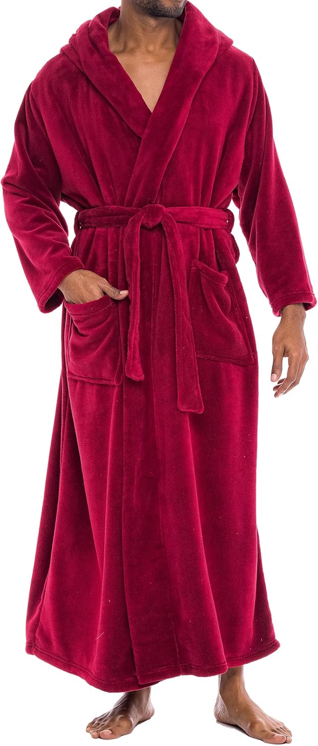 Plush Fleece Hooded Bathrobe for Men - Big and Tall Sizes