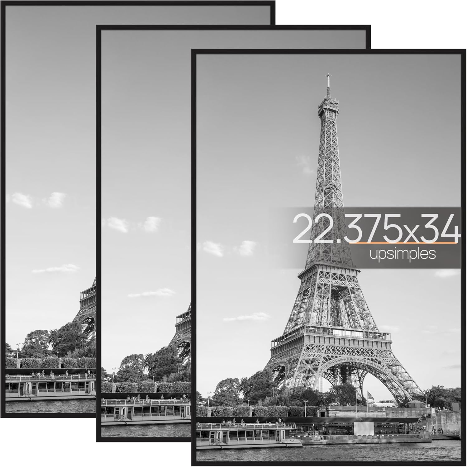 Upsimples 22.375 x 34 Poster Frame Black 3 Pack for Photos