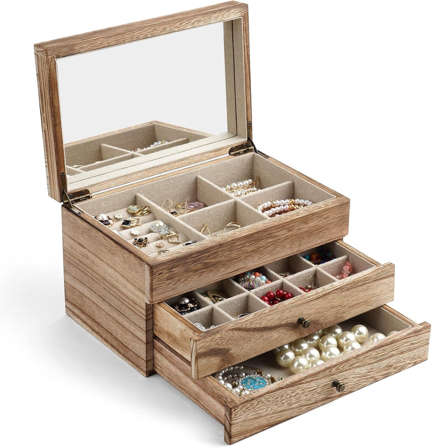 Meangood Jewelry Box Organizer for Women - Rustic Style