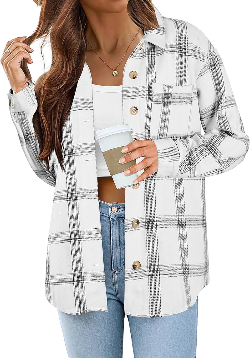 Flannel Shacket Jacket for Women - Stylish Plaid Button Down