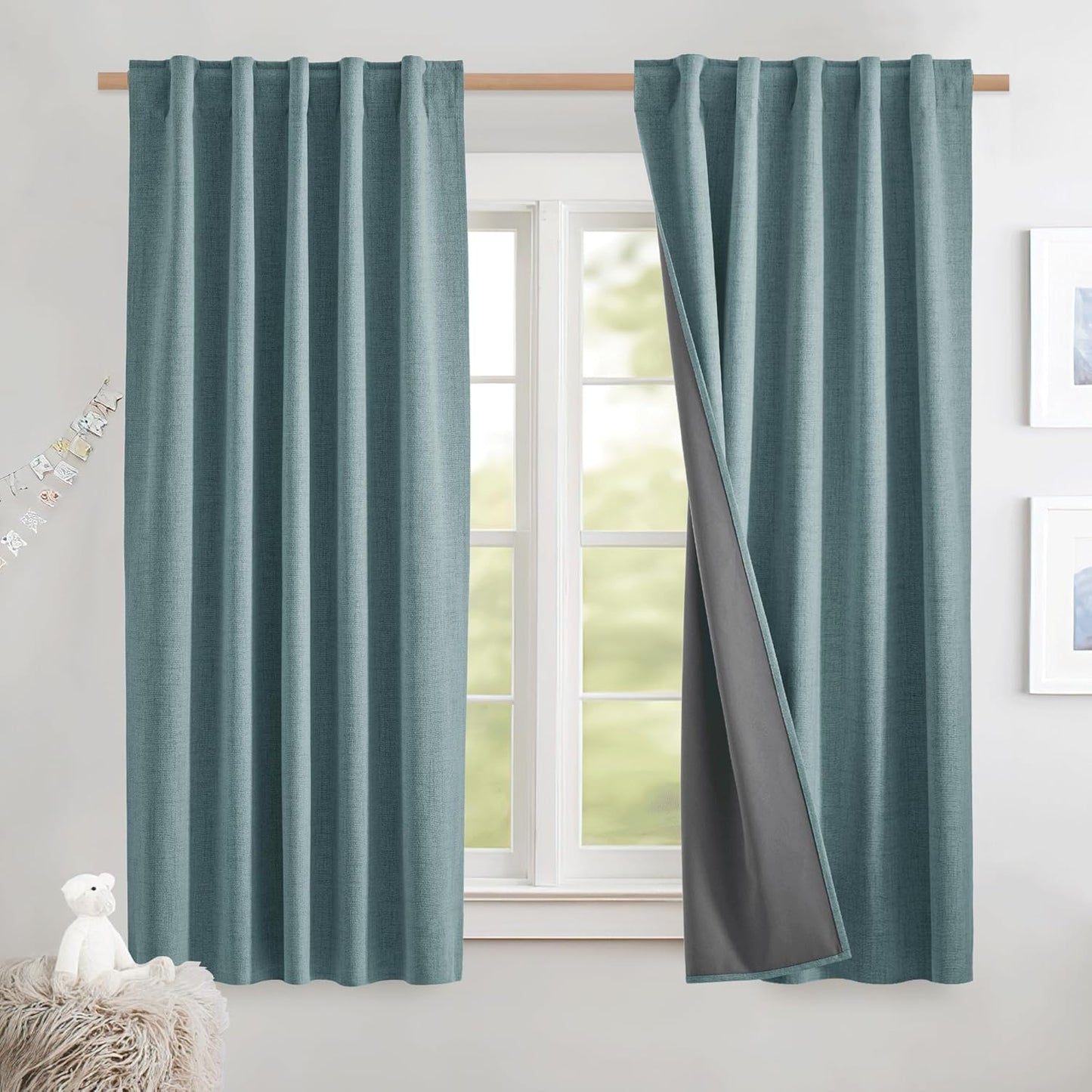 NICETOWN Skylark Blue Blackout Curtains for Kitchen Windows