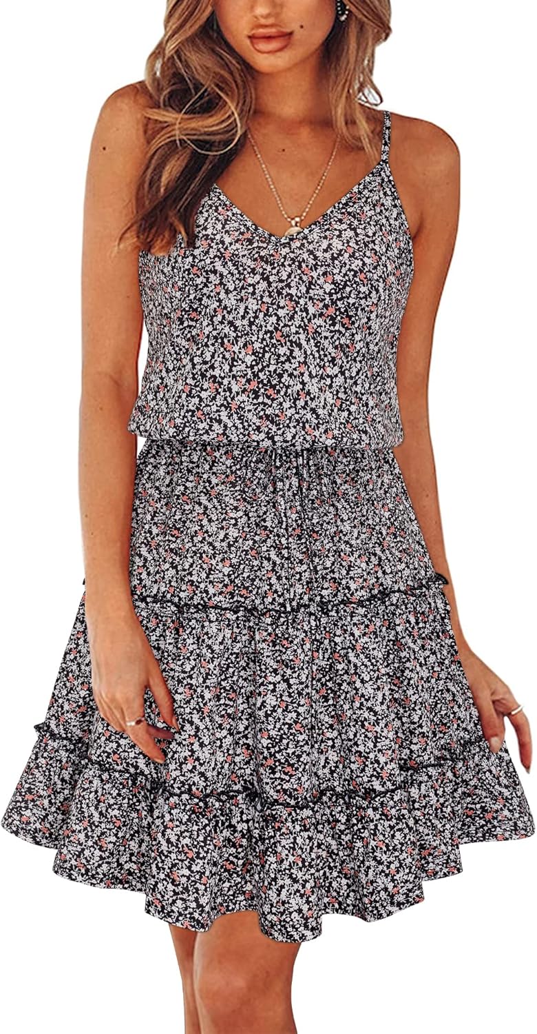 Newshows Women's Summer Dress Spaghetti Strap Casual Boho Style