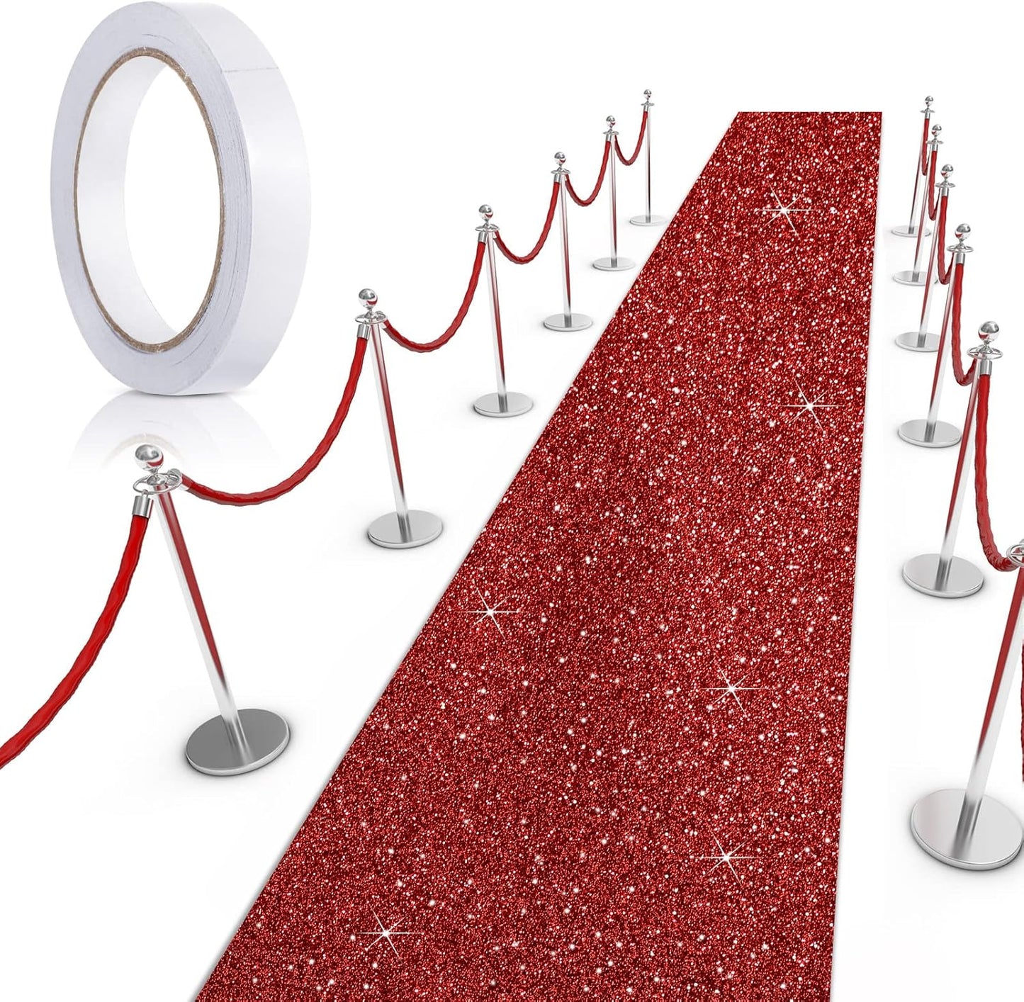 Glitter Red Carpet Runner Rug for Weddings and Parties 2.46 x 30 Feet